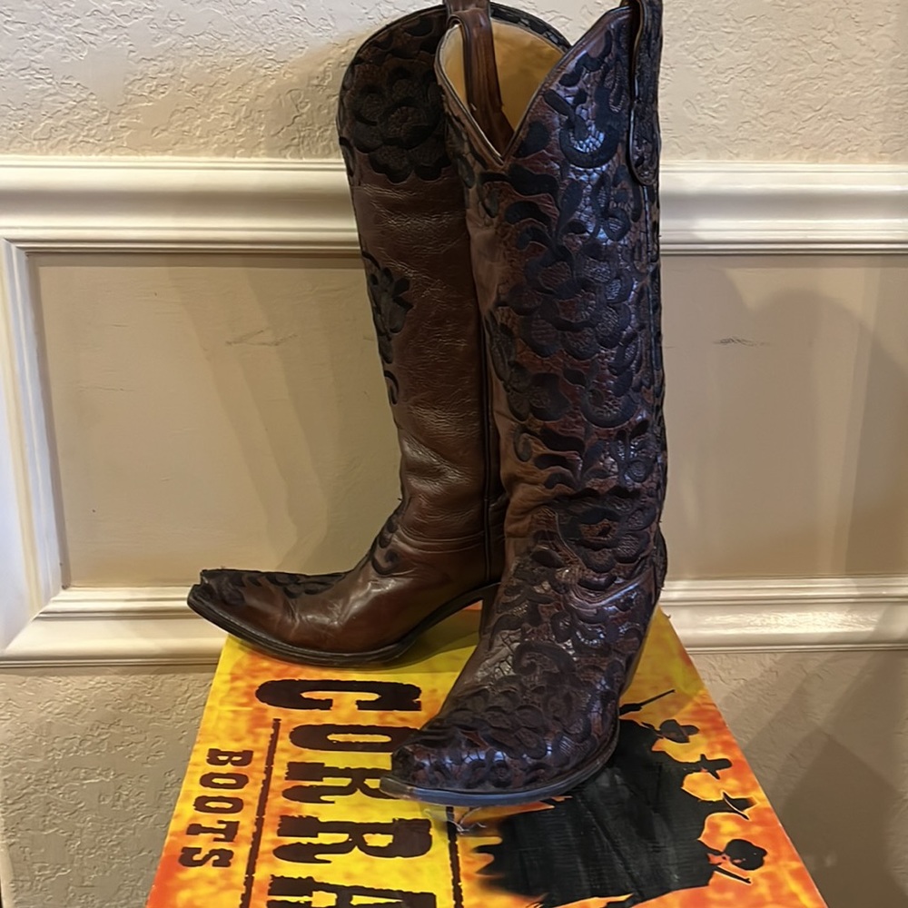 Corral LD Choc Black Tall Floral Lace Embroidery Boots - Picture 7 of 16